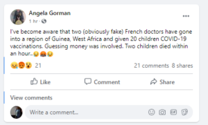 angela gorman says two french doctors injected 20 children with covid-19 vaccine 2 dead