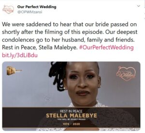 Our Perfect Wedding Bride Stella Mtembhu Soso died