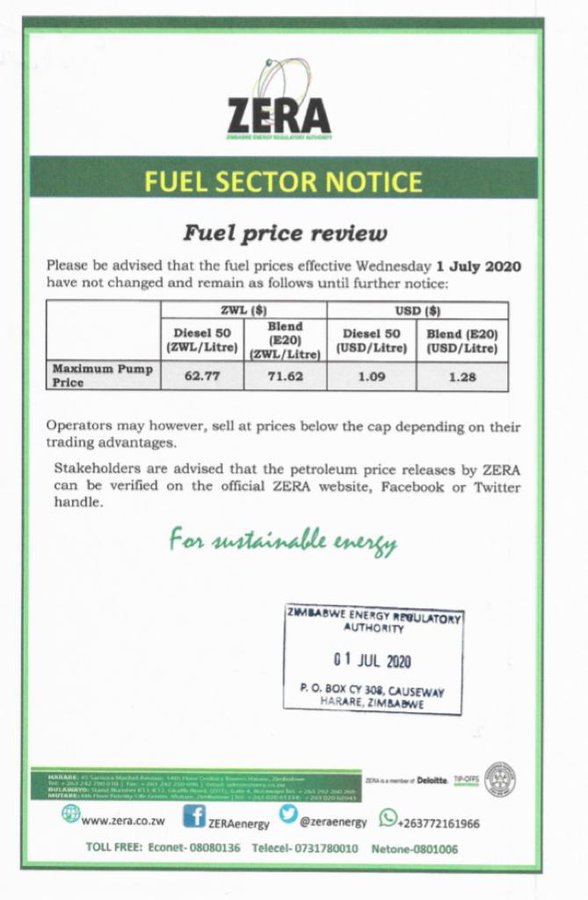 Fuel prices in Zim