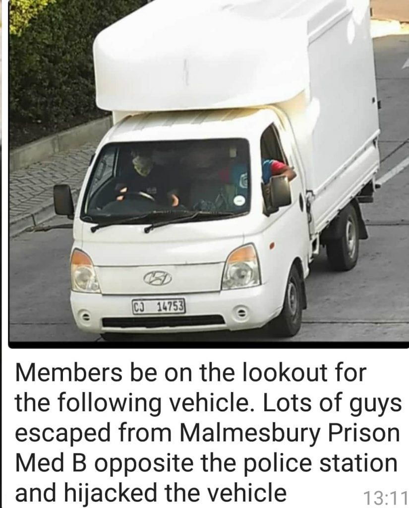 Malmesbury prisoners hijack truck