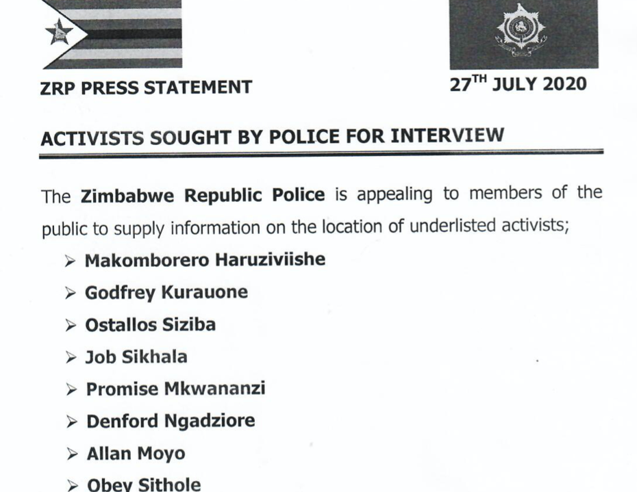 Police Zimbabwe looking for job sikhala obey sithole ostallos siziba