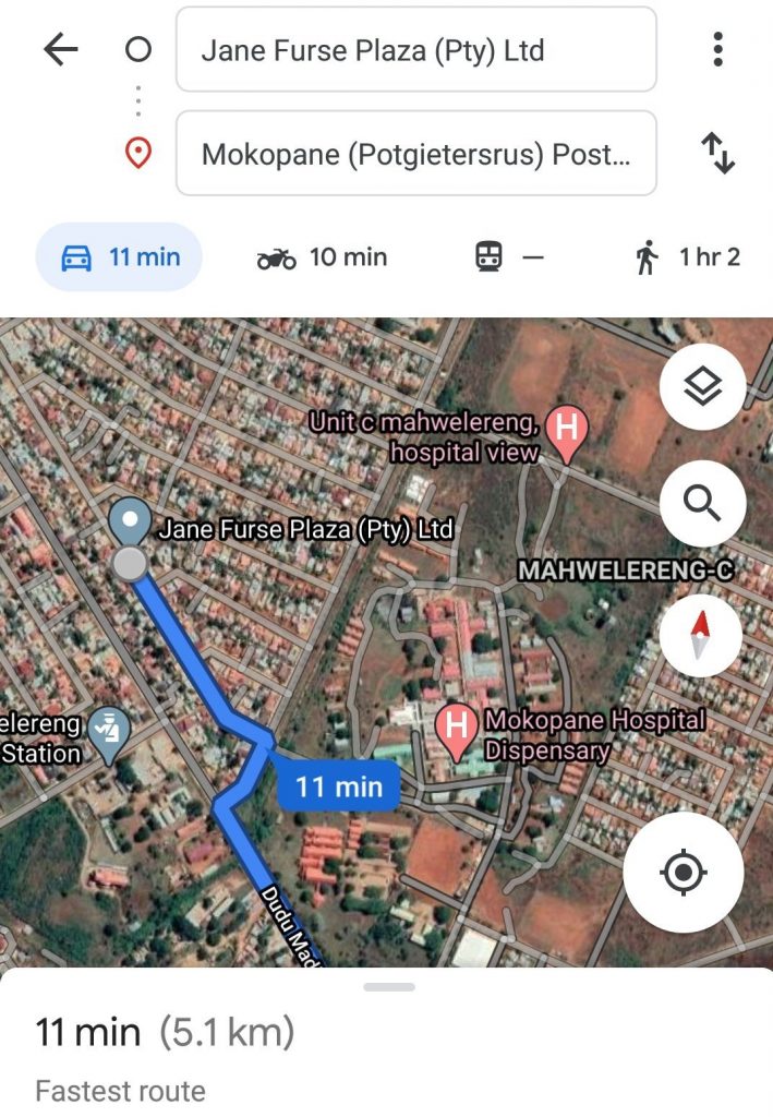 Location of jane Furse Plaza in Mokopane