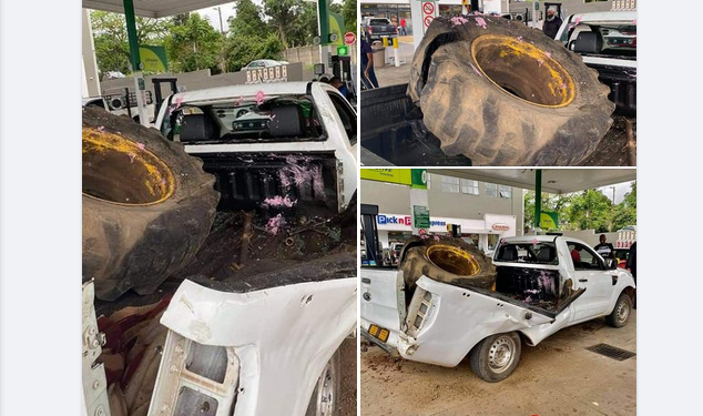 tyre explosion petrol station