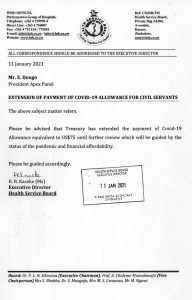 Civil servant's Covid-19 allowances extended