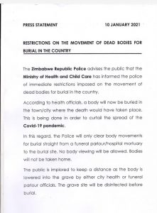 Police bans movement of dead bodies