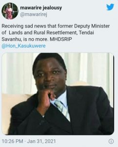 Ex-Senior Zanu PF official Tendai Savanhu dies
