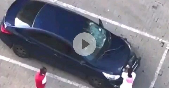 Watch: uMjolo gone wrong as angry woman rips car apart whilst man watches