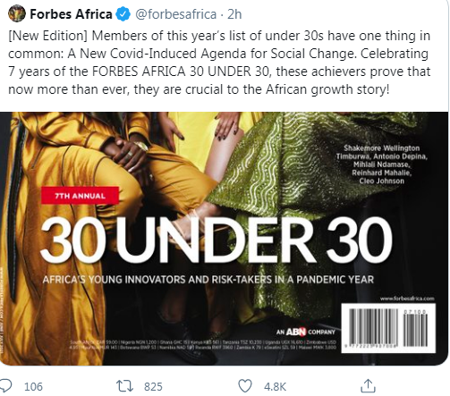 Mihlali Ndamase flies the South African flag high after making the 2021 Forbes 30 under 30 list