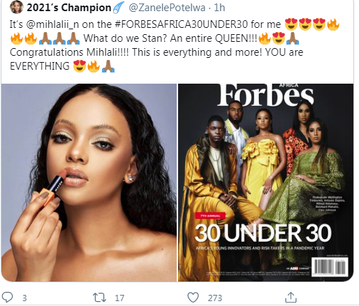 Mihlali Ndamase flies the South African flag high after making the 2021 Forbes 30 under 30 list