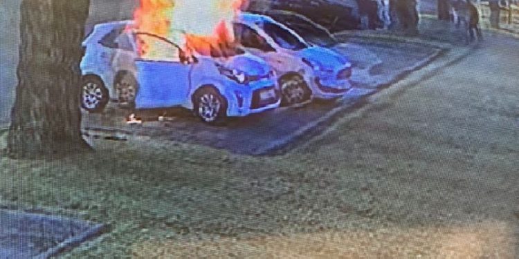 Pictures: Three in ICU after alleged boyfriend torches girlfriend’s car outside pre-school 