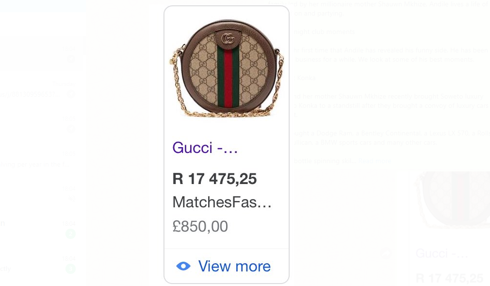 Makhadzi's Gucci handbag