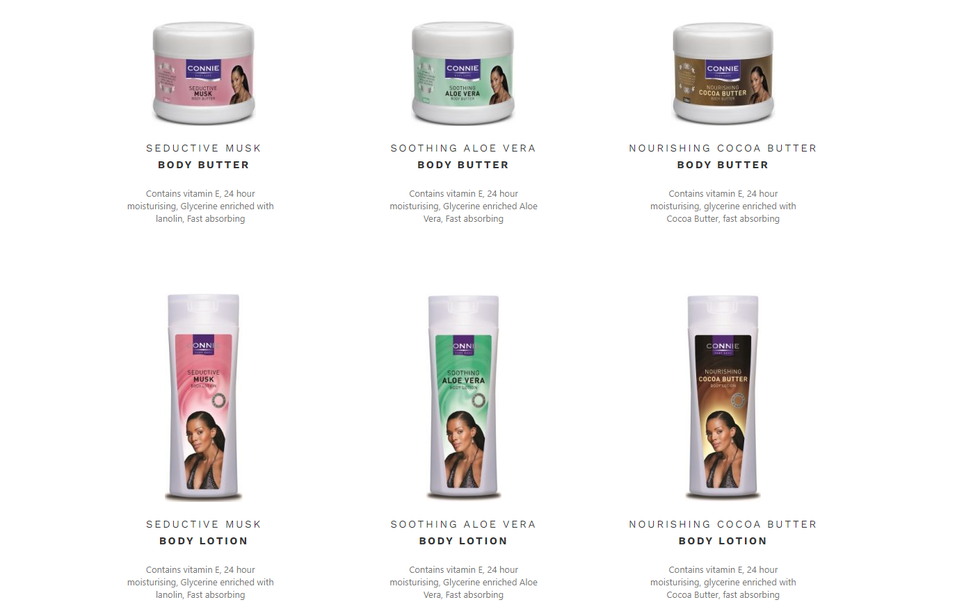 Some of Connie Ferguson's body care products