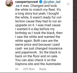 Cassper Nyovest justifies showing off a white McLaren