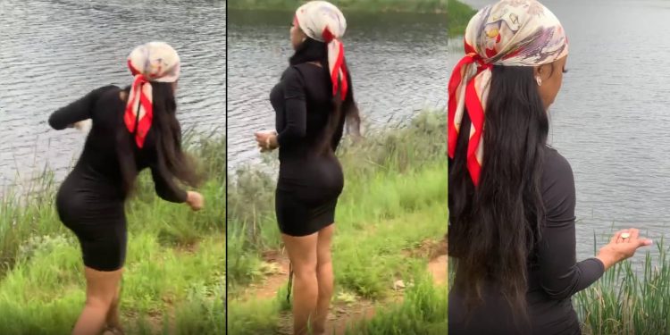 Kelly Khumalo was spotted doing what looked like a ritual at a river