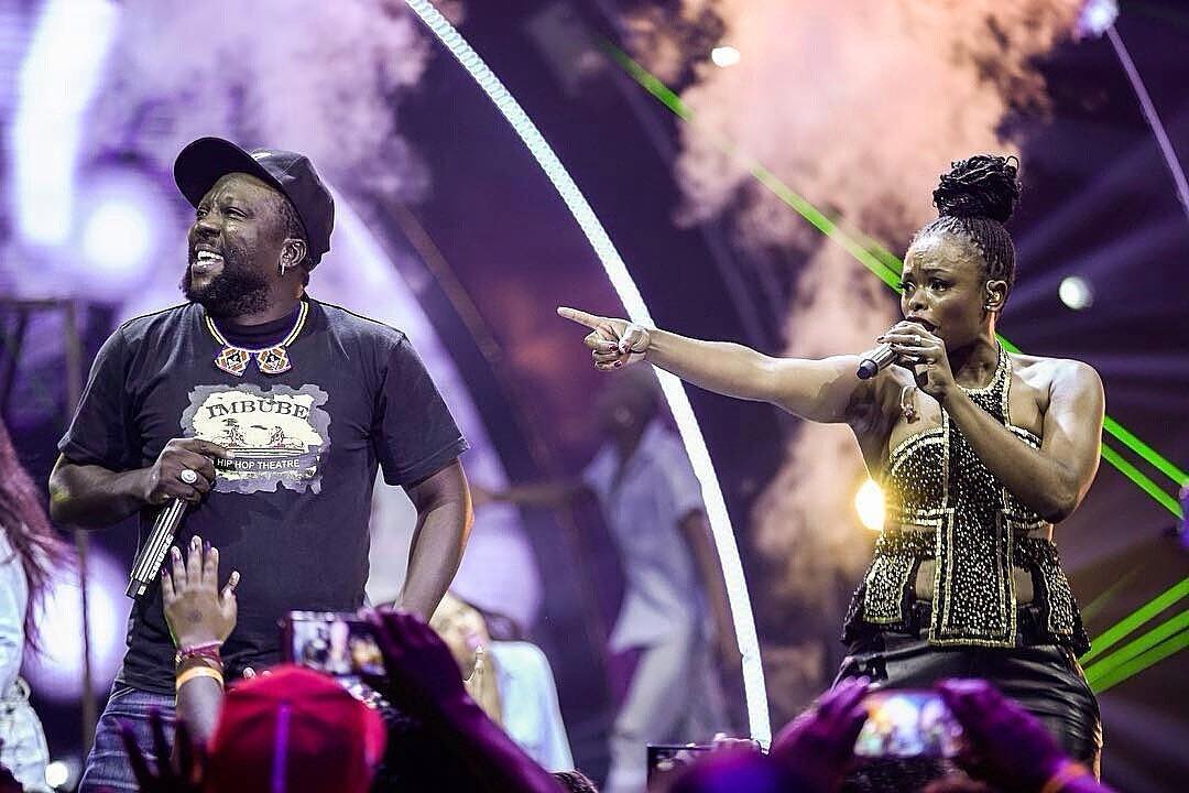 Zola 7 and Unathi Nkayi on stage - Source: Twitter