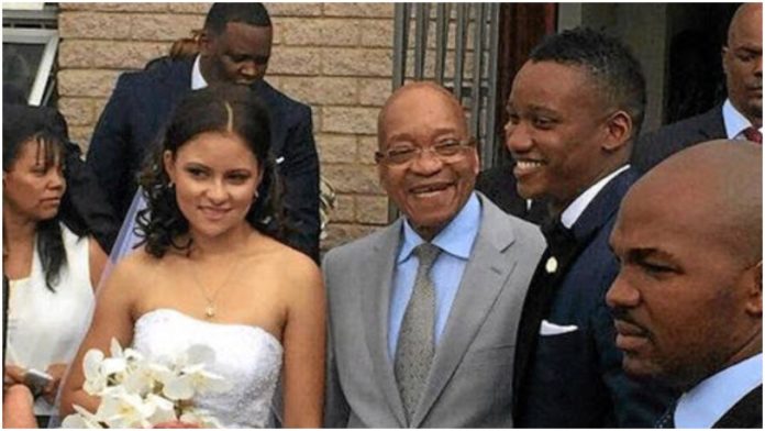 Duduzane Zuma and wife Shanice Stork with Jacob Zuma during their wedding - Source Twitter
