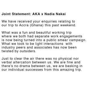 AKA and Nadia Nakai statement