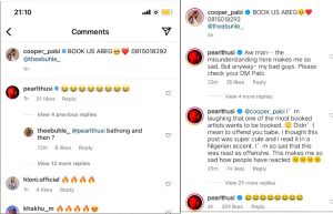 Pearl Thusi's comments on Pabi Cooper's post