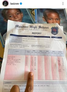 Lasizwe's leaked report card