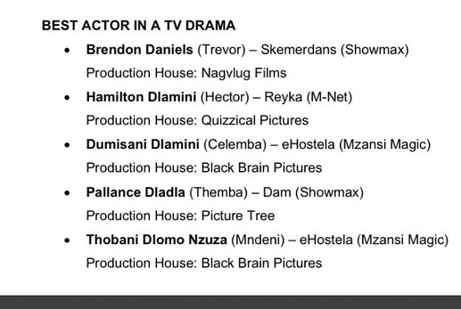 Thobani Nzuza was nominated for SAFTA award.