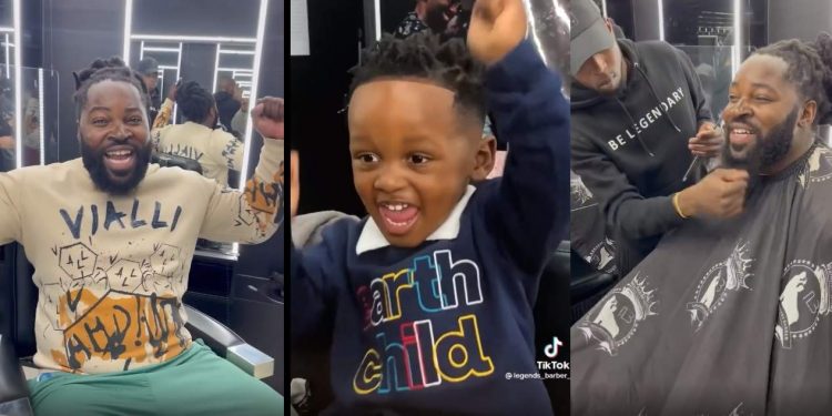 Big Zulu and his son getting haircuts