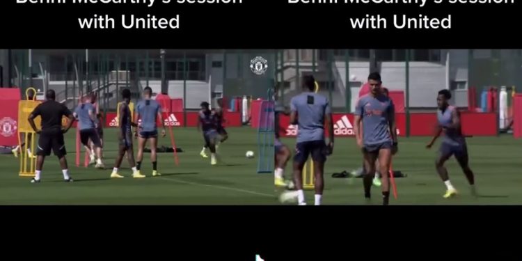 Benni McCarthy's training video with Christiano Ronaldo and other Manchester United players.