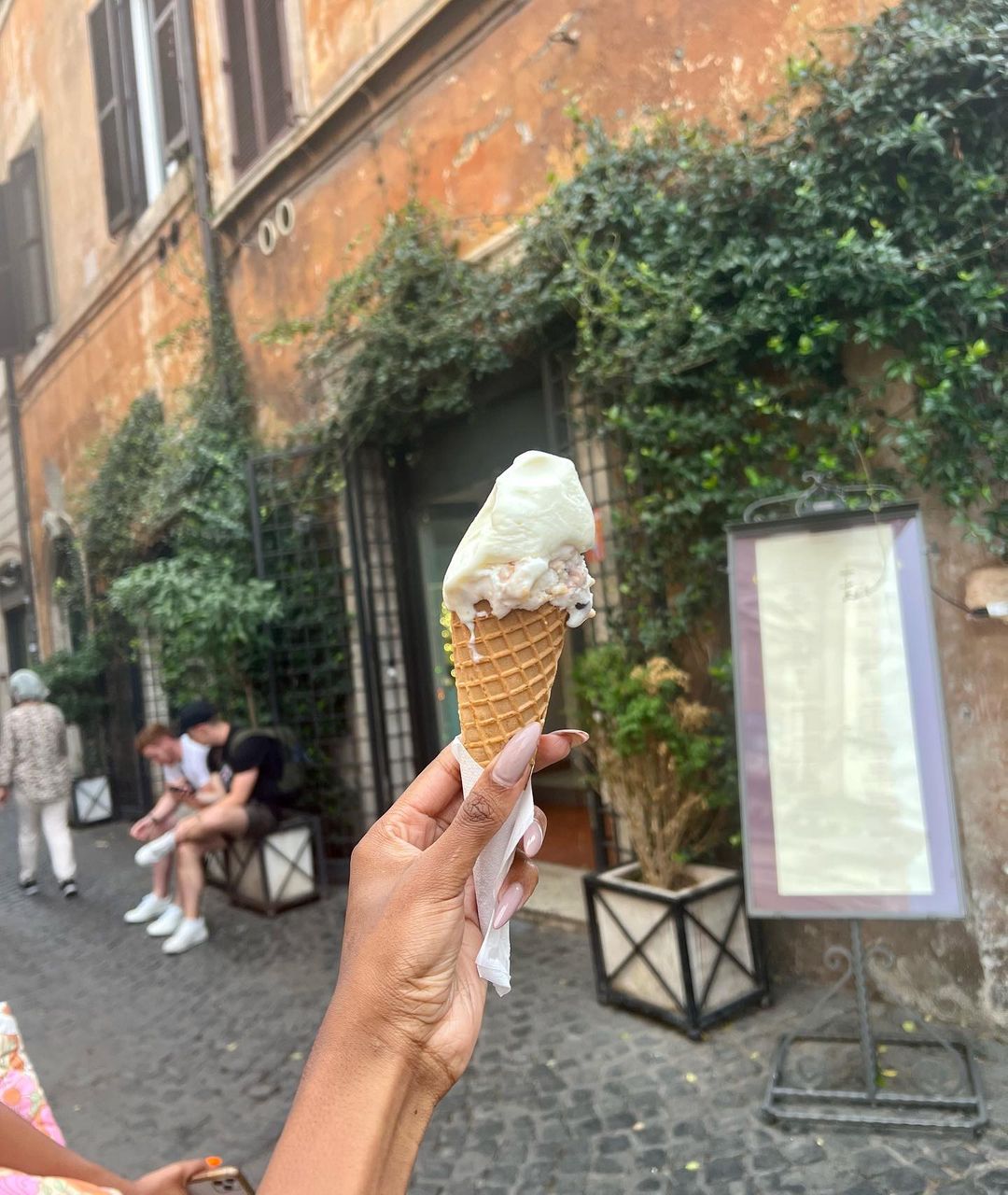 Zozibini Tunzi's hand holding ice cream in Italy