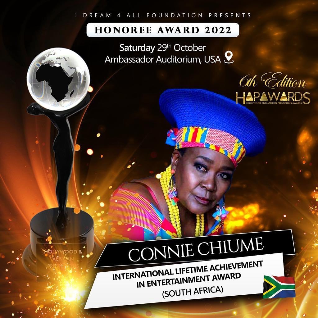 GomoraGomora actress Connie Chiume (Mam Sonto) gears up to receive a Top Hollywood Lifetime Achievement Award! Image source: Instagram actress Connie Chiume (Mam Sonto) gears up to receive a Top Hollywood Lifetime Achievement Award! Image source: Instagram