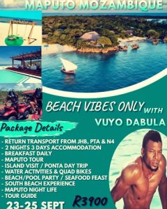  Vuyo Dabula is asking followers to go with him on a trip to Mozambique