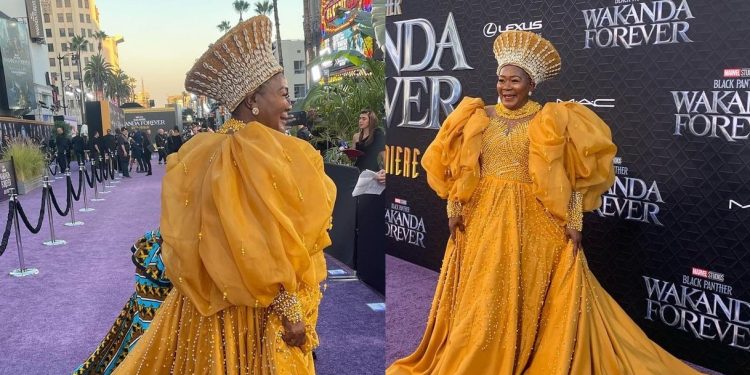 Connie Chiume impresses with a beautiful outfit at the Black Panther: Wakanda Forever world premiere