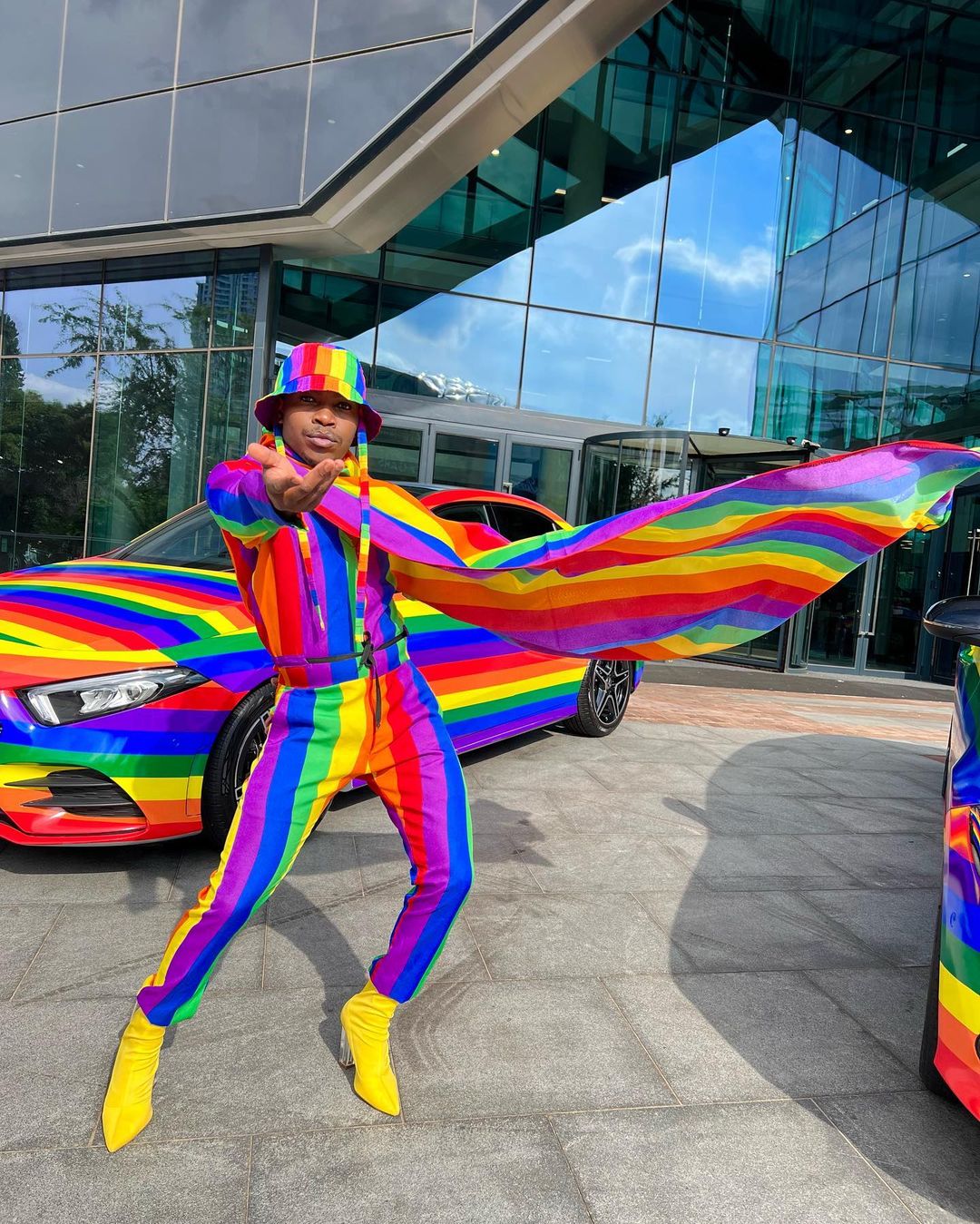 Lebo Max with his show stopping rainbow outfit