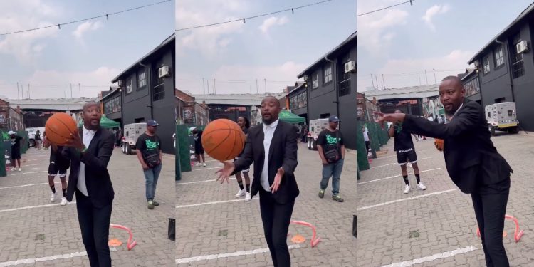Gomora actor Moshe Ndiki shows off his basketball skills in the streets